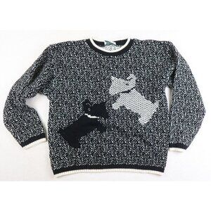 VINTAGE GREEN LANTERN WOMEN'S BLACK & WHITE SCOTTIE DOG PULLOVER SWEATER - S